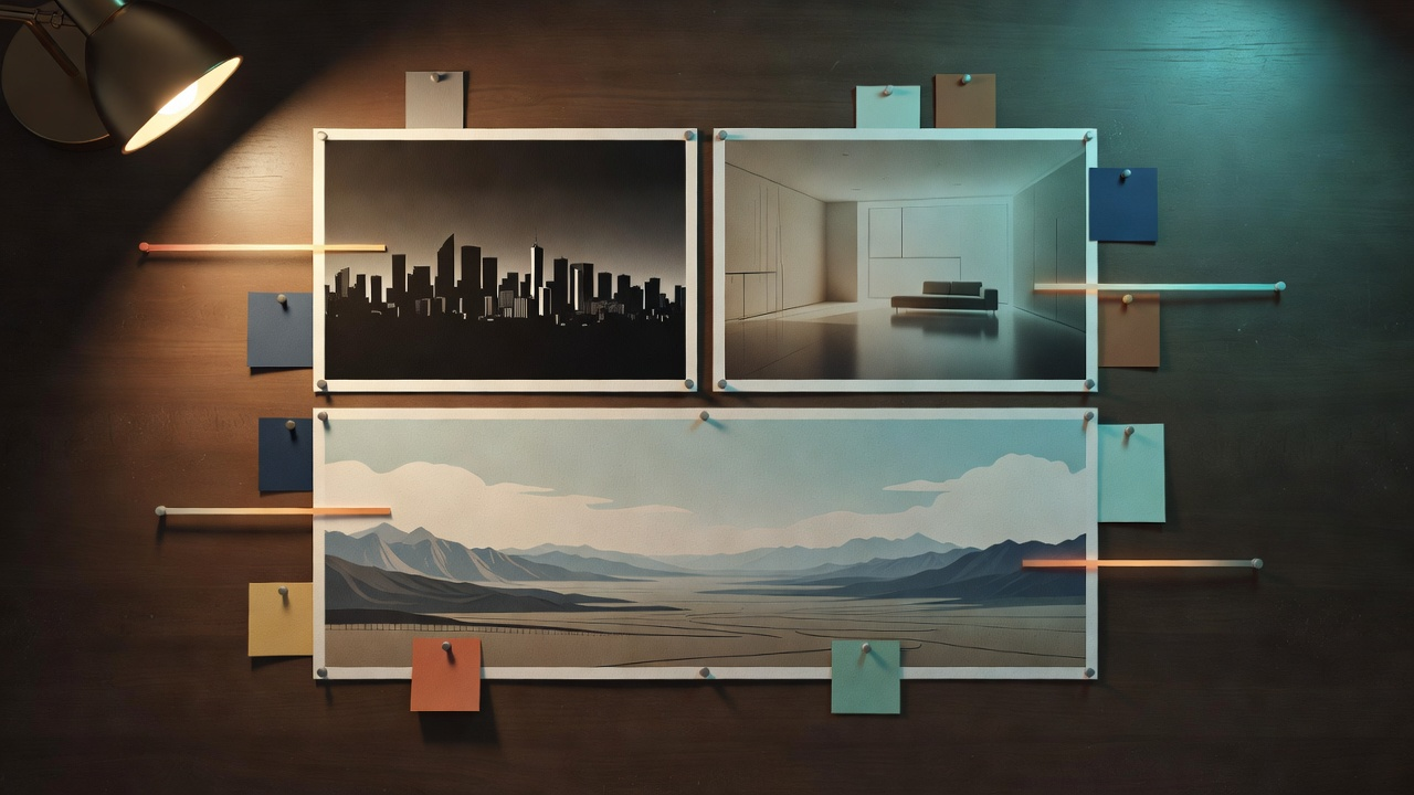 Location mood board showing staged place references and atmosphere notes.